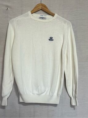 Vintage Lady Hogan Babette B Ivory Blue Mills Crest Sweater Medium
